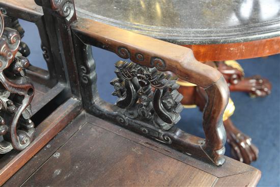 Two Chinese rosewood armchairs, late 19th century,